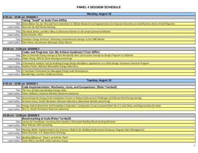 PANEL 4 SESSION SCHEDULE Monday, August 18 8:30 am - 10:00 am SESSION 1 Taking 