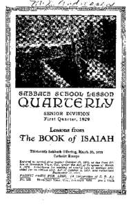 SCBOOIr Ir SSOn SENIOR DIVISION First Quarter, 1929 Lessons from