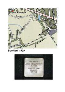 Bochum 1939 historischer Stadtplan mit Hinweispfeil auf Richardstraße 49  Foto des verlegten Stolpersteins mit der Inschrift: HIER WOHNTE JOSEF ROSENSTEIN JG. 1909