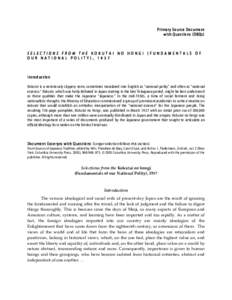Primary Source Document with Questions (DBQs) SELECTIONS FROM THE KOKUTAI NO HONGI (FUNDAMENTALS OF OUR NATIONAL POLITY), 1937
