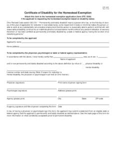 Reset Form DTE 105E Rev[removed]Certificate of Disability for the Homestead Exemption Attach this form to the homestead exemption application (form DTE 105A)
