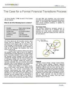 APRIL 12, 2010 The Case for a Formal Financial Transitions Process -by Susan Bradley, CFP®, founder of The Sudden