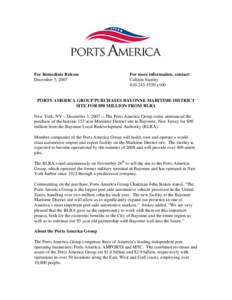 AIG HIGHSTAR CAPITAL AND ITS PORTS AMERICA GROUP SIGN HISTORIC DEAL WITH BAYONNE, NEW JERSEY