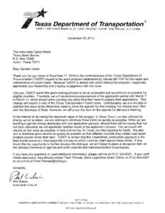 Letter to the Honorable Carlos Uresti