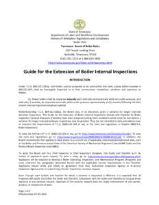 State of Tennessee Department of Labor and Workforce Development Division of Workplace Regulations and Compliance Boiler Unit Tennessee Board of Boiler Rules 220 French Landing Drive