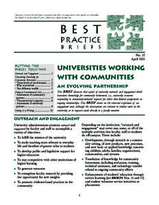 No. 32 April 2005 PUTTING THE PIECES TOGETHER Outreach and Engagement .................... 1 Translating Knowledge for