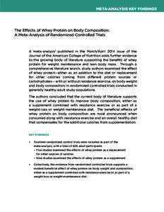META-ANALYSIS KEY FINDINGS  The Effects of Whey Protein on Body Composition: A Meta-Analysis of Randomized Controlled Trials  A meta-analysis1 published in the March/April 2014 issue of the