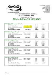 GOC MOTHERSHIPPING SCHEDULE  M.V. KESTREL BAY Establishment No: [removed] – BANANA SEASON