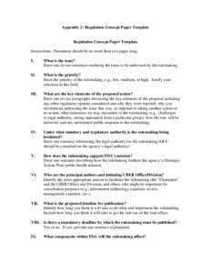 Appendix 2: Regulation Concept Paper Template  Regulation Concept Paper Template Instructions: Document should be no more than two pages long. I.
