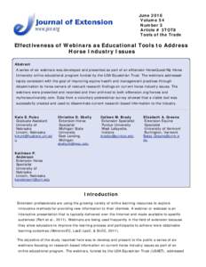 Effectiveness of Webinars as Educational Tools to Address Horse Industry Issues
