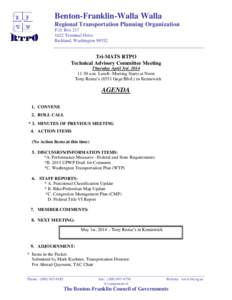 Benton-Franklin-Walla Walla Regional Transportation Planning Organization P.O. Box[removed]Terminal Drive Richland, Washington[removed]__________________________________________________________________