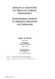 Jahrbuch zur Geschichte von Stadt und Landkreis Kaiserslautern