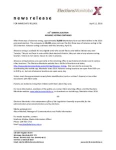 news release FOR IMMEDIATE RELEASE April 12, 2016  41ST GENERAL ELECTION