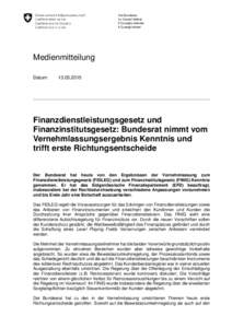 Der Bundesrat Le Conseil fédéral Il Consiglio federale Il Cussegl federal  Medienmitteilung