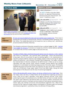 Weekly News from Lithuania  by MFA Novem ber 29 – December 5, 2014