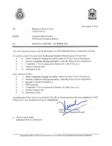 Professional Standards Branch November 18, 2010 Open Meeting Professional Standards Branch October 2010 Edmonton Police Service