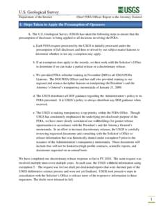 U.S. Geological Survey Department of the Interior Chief FOIA Officer Report to the Attorney General  I. Steps Taken to Apply the Presumption of Openness