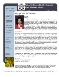 National Coalition for Black Development in Family & Consumer Sciences NCBDFCS—SPRING 2011 NEWSLETTER