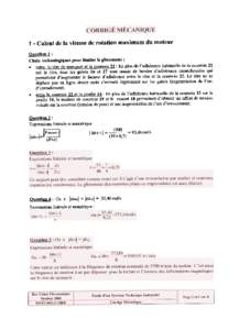 -  1 Calcul de la vitesse de rotation maximum du moteur Question 1.: 22