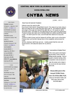 CENTRAL NEW YORK BLUEGRASS ASSOCIATION  WWW.CNYBA.COM CNYBA NEWS J U N E