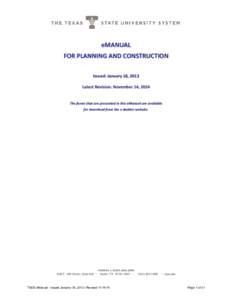 eMANUAL FOR PLANNING AND CONSTRUCTION Issued: January 18, 2013 Latest Revision: November 14, 2014  The forms that are presented in this eManual are available