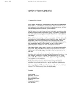 March 31, 2008  New York, New York, United States of America LETTER OF RECOMMENDATION