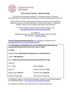 BLS Contract Collection – Metadata Header This contract is provided by the Martin P. Catherwood Library, ILR School, Cornell University. The information provided is for noncommercial educational use only. Some variatio