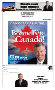 Mike Allen, député Tobique-Mactaquac Un Leadership Fort - Un Canada Meilleur Le mémo de Mike ÉDITION ÉLECTRONIQUE