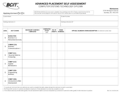 ADVANCED PLACEMENT SELF-ASSESSMENT COMPUTER SYSTEMS TECHNOLOGY DIPLOMA Applying into level:  2  3  MACINTOSH USERS (to ensure your form is readable): If you are filling out this PDF in Preview: choose Print from th