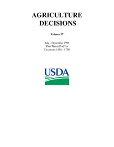 Agricultural LIST OF DECISIONS REPORTED, July - December 2002, Packers and Stockyards Act