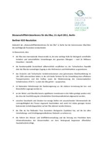 Binnenschifffahrtskonferenz für die Elbe, 13. April 2011, Berlin Berliner KEO-Resolution Anlässlich der „Binnenschifffahrtskonferenz für die Elbe“ in Berlin hat die Kammerunion Elbe/Oder die nachfolgende Resolutio