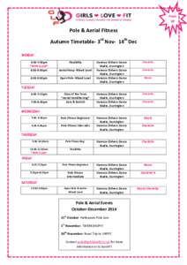 From £8 Pole & Aerial Fitness Autumn Timetable- 3rd Nov- 14th Dec MONDAY