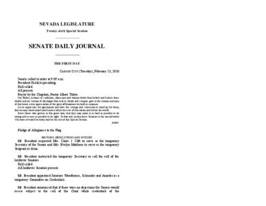 NEVADA LEGISLATURE Twenty-sixth Special Session SENATE DAILY JOURNAL THE FIRST DAY CARSON CITY (Tuesday), February 23, 2010