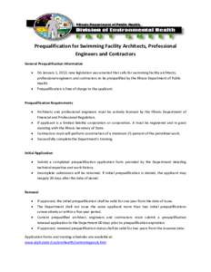 Prequalification for Swimming Facility Architects, Professional Engineers and Contractors General Prequalification Information •  •