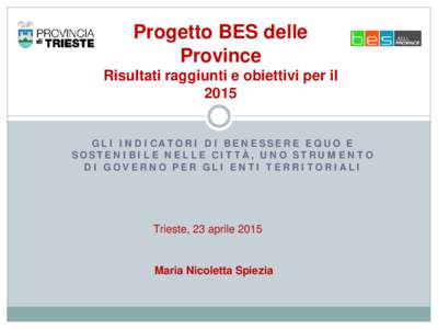 Progetto BES delle Province Risultati raggiunti e obiettivi per ilGLI INDICATORI DI BENESSERE EQUO E