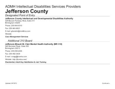 ADMH Intellectual Disabilities Services Providers  Jefferson County Designated Point of Entry  Jefferson County Intellectual and Developmental Disabilities Authority