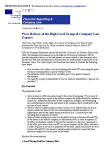 Press Release of the High Level Group of Company Law Experts