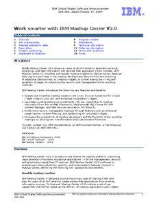 IBM United States Software Announcement[removed], dated October 27, 2009