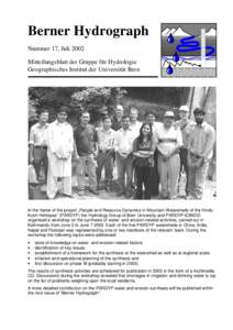 Berner Hydrograph Nummer 17, Juli 2002 Mitteilungsblatt der Gruppe für Hydrologie Geographisches Institut der Universität Bern  In the frame of the project „People and Resource Dynamics in Mountain Watersheds of the 