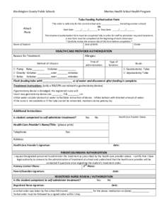 Washington County Public Schools  Meritus Health School Health Program Tube Feeding Authorization Form  This order is valid only for the current school year _______________ (Including summer school)