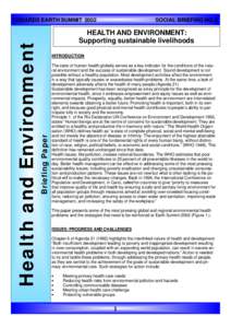 Briefing Paper  Health and Environment TOWARDS EARTH SUMMIT 2002