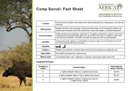 Camp Savuti: Fact Sheet www.footsteps-in-africa.com  Location Getting there