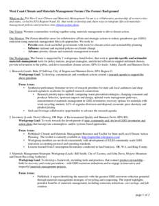 West Coast Climate and Materials Management Forum Background Information - April 2012