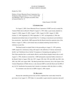 STATE OF VERMONT PUBLIC SERVICE BOARD Docket No[removed]Petition of Green Mountain Power Corporation for a declaratory ruling, pursuant to 3 V.S.A. Section 808 and PSB Rule 2.403, to interpret and define terms