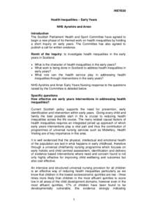 HIEY030 Health Inequalities – Early Years NHS Ayrshire and Arran Introduction The Scottish Parliament Health and Sport Committee have agreed to begin a new phase of its themed work on health inequalities by holding