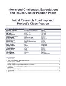 Inter-cloud Challenges, Expectations and Issues Cluster Position Paper Initial Research Roadmap and Project’s Classification Participant projects and representatives Name