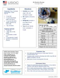 Bi-Weekly Recipe Overnight Oats Ingredients  Directions