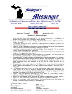 Michigan’s  Messenger The Newsletter of the Department of Michigan – Sons of Union Veterans of the Civil War Volume XVI, Number 1