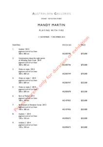 SYDNEY - ROYLSTON STREET  MANDY MARTIN PLAYING WITH FIRE 11 NOVEMBER – 7 DECEMBER 2014