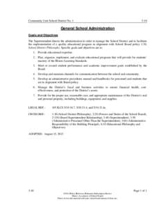 Community Unit School District No. 1  3:10 General School Administration Goals and Objectives